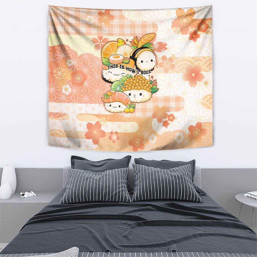 Japanese Kawaii Sushi Tapestry Peach Wagara Palaka This Is How I Roll - Wonder Print Shop