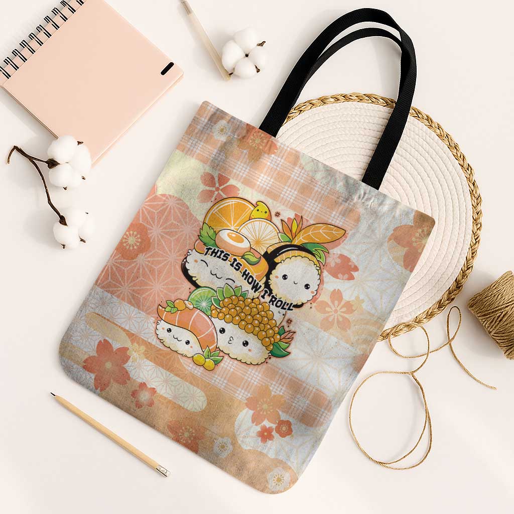 Japanese Kawaii Sushi Tote Bag Peach Wagara Palaka This Is How I Roll - Wonder Print Shop