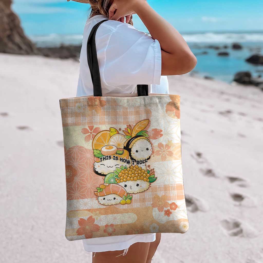 Japanese Kawaii Sushi Tote Bag Peach Wagara Palaka This Is How I Roll - Wonder Print Shop