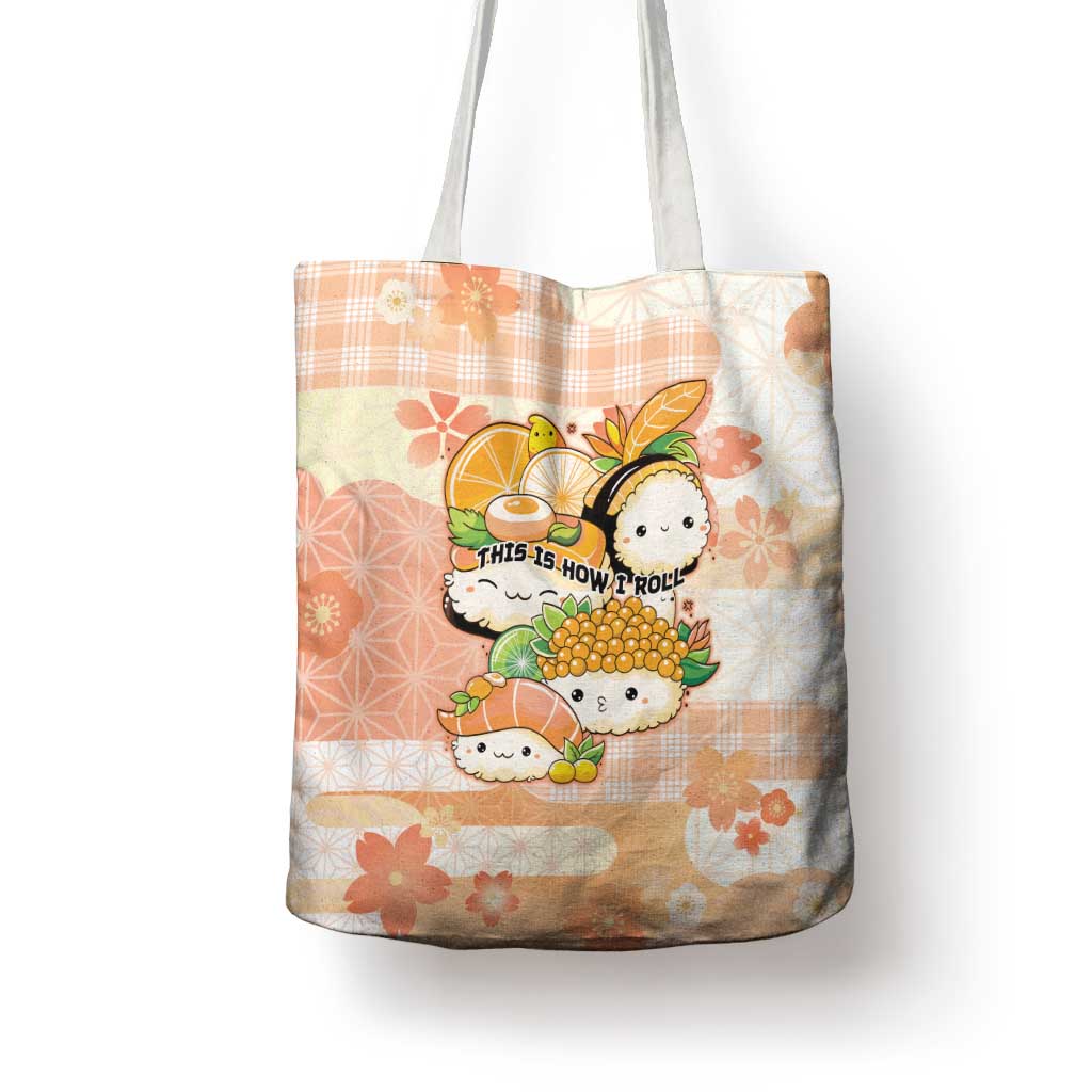 Japanese Kawaii Sushi Tote Bag Peach Wagara Palaka This Is How I Roll - Wonder Print Shop