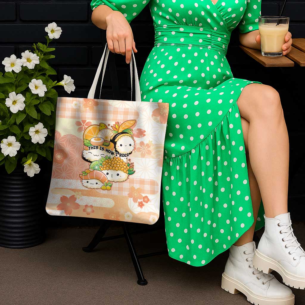 Japanese Kawaii Sushi Tote Bag Peach Wagara Palaka This Is How I Roll - Wonder Print Shop