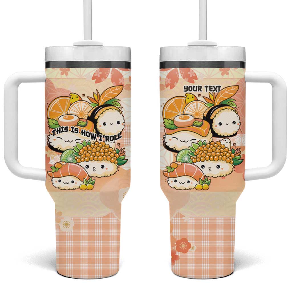 Personalized Japanese Kawaii Sushi Tumbler With Handle Peach Wagara Palaka This Is How I Roll - Wonder Print Shop