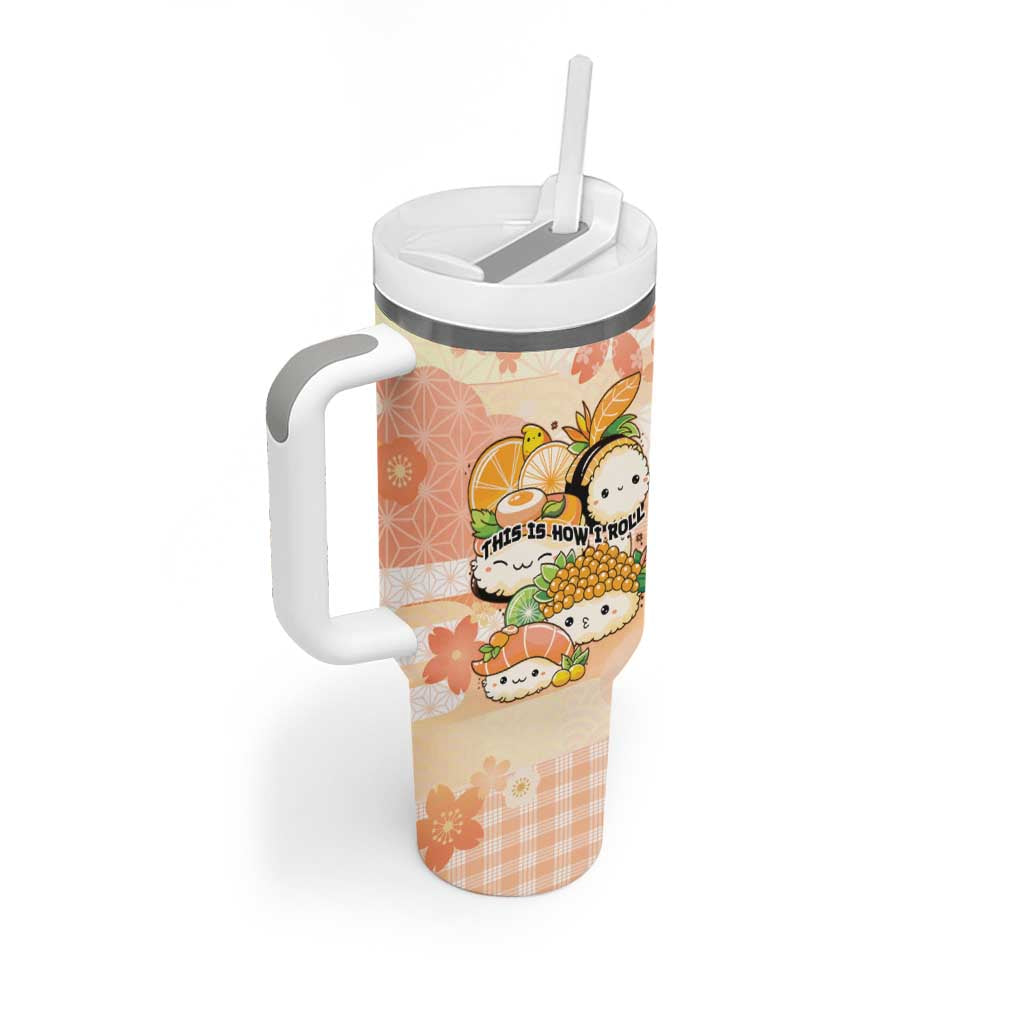 Personalized Japanese Kawaii Sushi Tumbler With Handle Peach Wagara Palaka This Is How I Roll - Wonder Print Shop