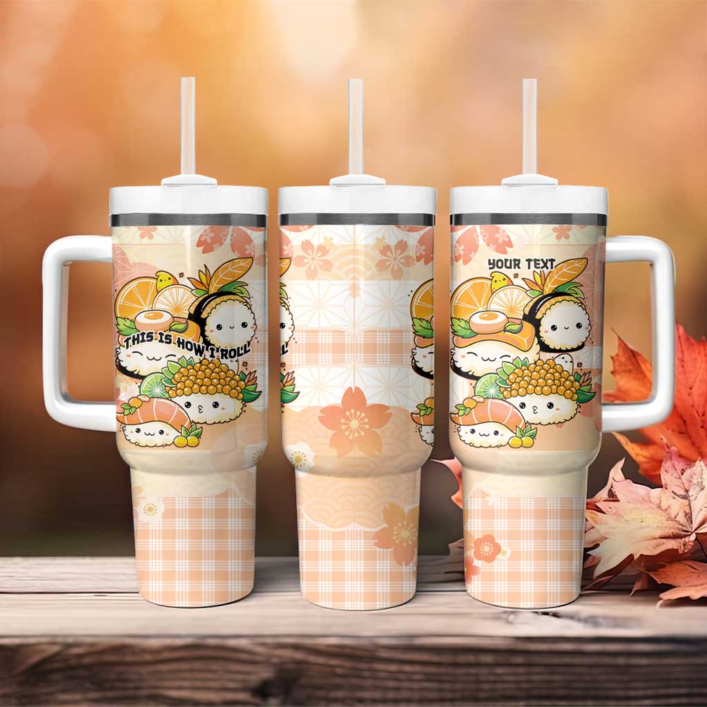 Personalized Japanese Kawaii Sushi Tumbler With Handle Peach Wagara Palaka This Is How I Roll - Wonder Print Shop