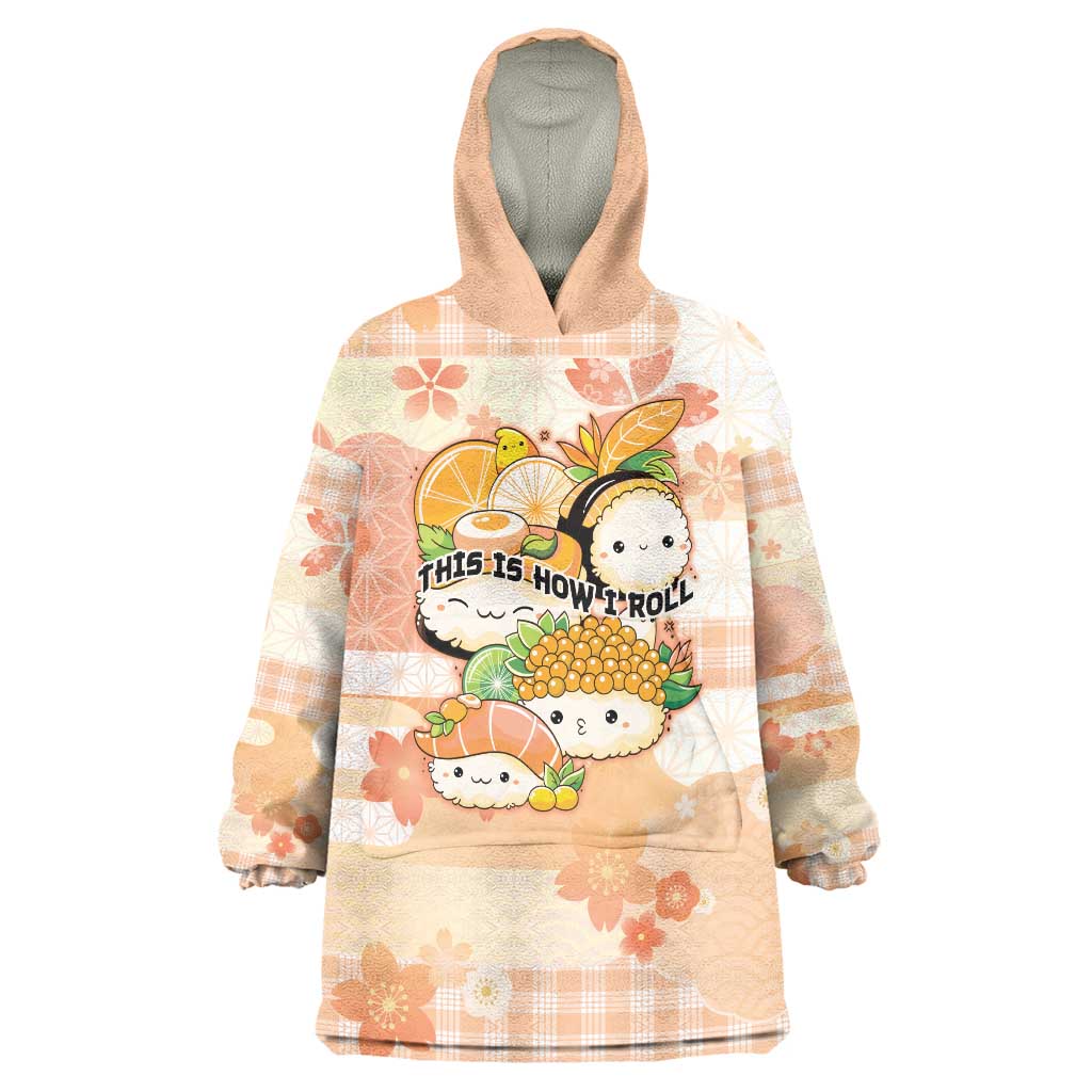 Personalized Japanese Kawaii Sushi Wearable Blanket Hoodie Peach Wagara Palaka This Is How I Roll - Wonder Print Shop