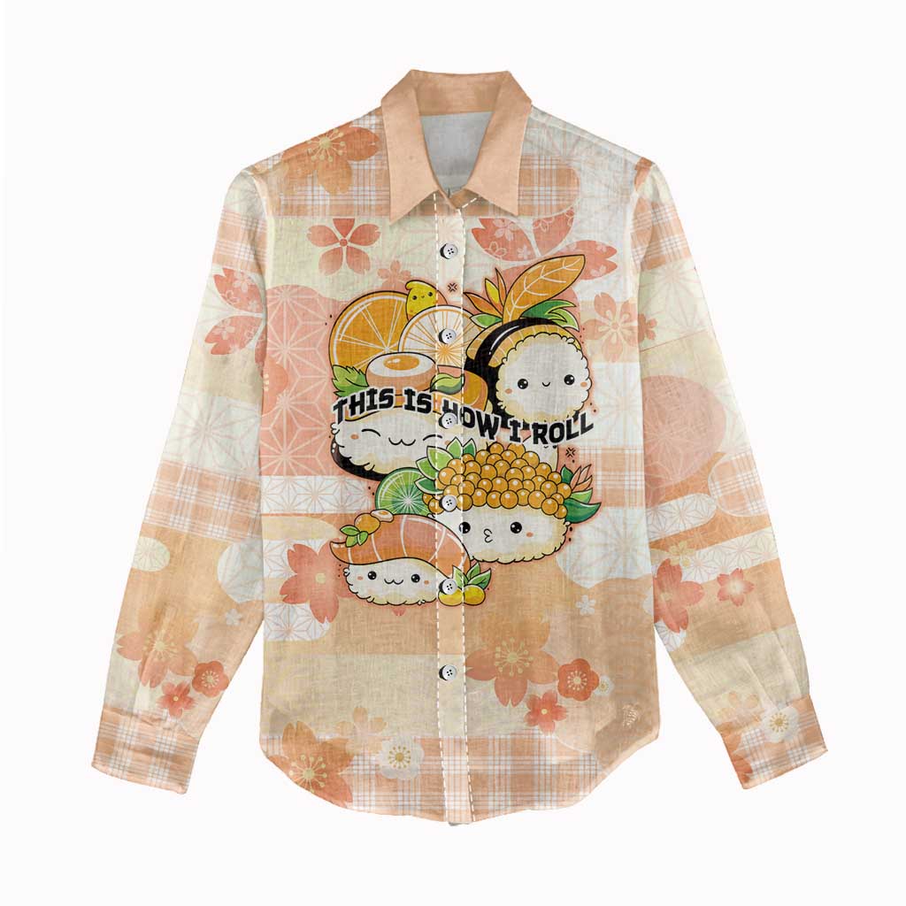 Personalized Japanese Kawaii Sushi Women Casual Shirt Peach Wagara Palaka This Is How I Roll - Wonder Print Shop
