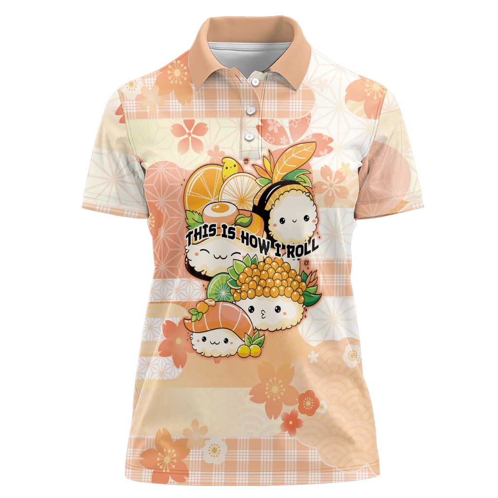 Personalized Japanese Kawaii Sushi Women Polo Shirt Peach Wagara Palaka This Is How I Roll - Wonder Print Shop