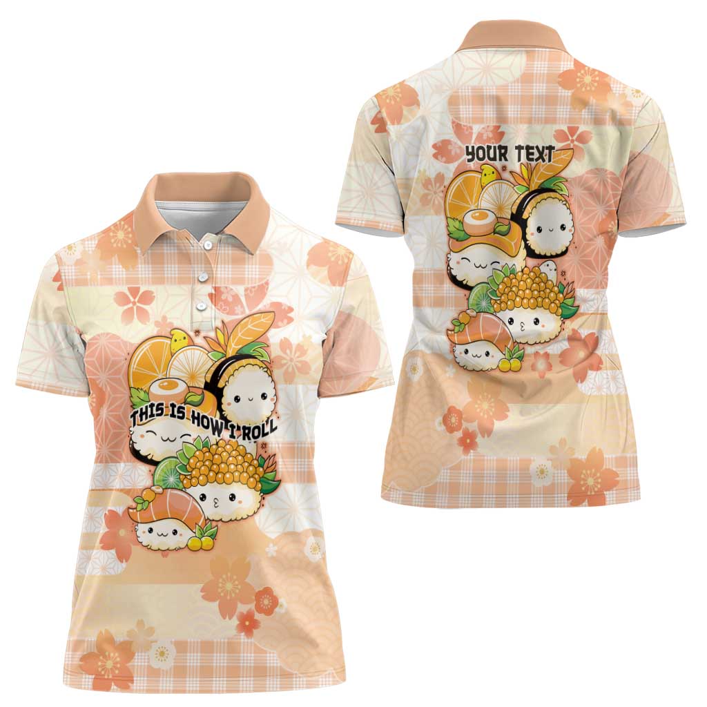 Personalized Japanese Kawaii Sushi Women Polo Shirt Peach Wagara Palaka This Is How I Roll - Wonder Print Shop