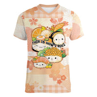 Personalized Japanese Kawaii Sushi Women V-Neck T-Shirt Peach Wagara Palaka This Is How I Roll - Wonder Print Shop