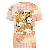 Personalized Japanese Kawaii Sushi Women V-Neck T-Shirt Peach Wagara Palaka This Is How I Roll - Wonder Print Shop