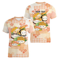Personalized Japanese Kawaii Sushi Women V-Neck T-Shirt Peach Wagara Palaka This Is How I Roll - Wonder Print Shop