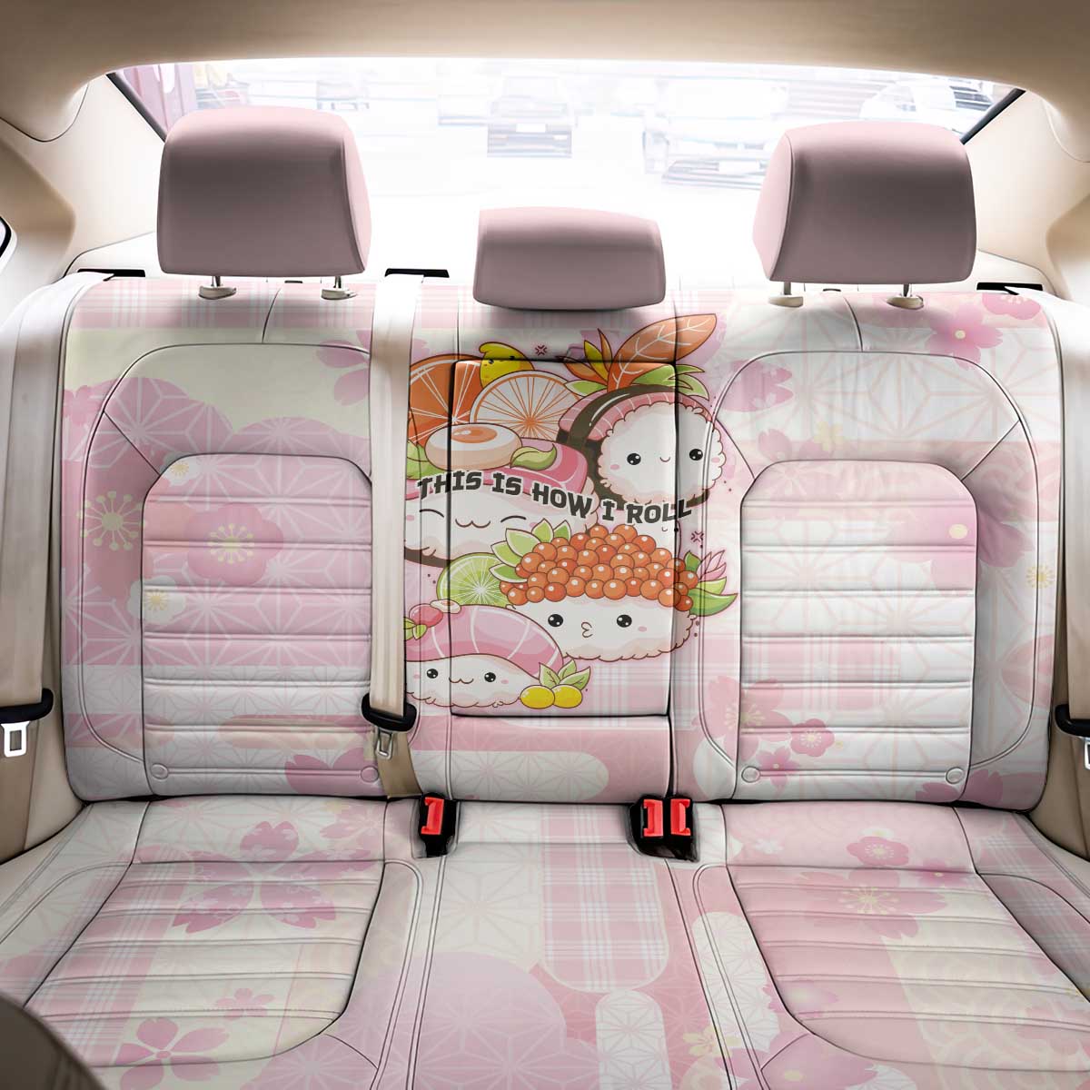 Japanese Kawaii Sushi Back Car Seat Cover Pink Wagara Palaka This Is How I Roll - Wonder Print Shop