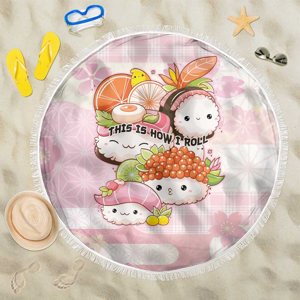 Japanese Kawaii Sushi Beach Blanket Pink Wagara Palaka This Is How I Roll - Wonder Print Shop