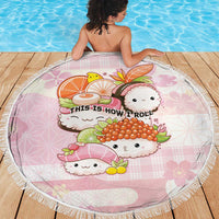 Japanese Kawaii Sushi Beach Blanket Pink Wagara Palaka This Is How I Roll - Wonder Print Shop