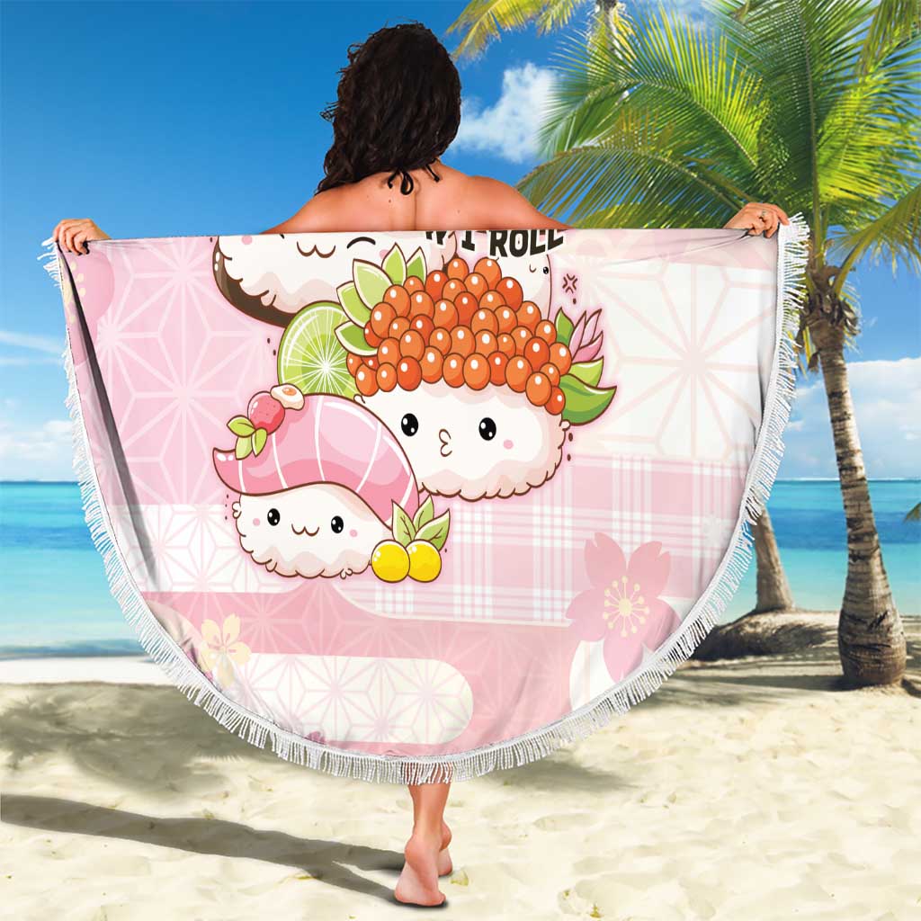 Japanese Kawaii Sushi Beach Blanket Pink Wagara Palaka This Is How I Roll - Wonder Print Shop