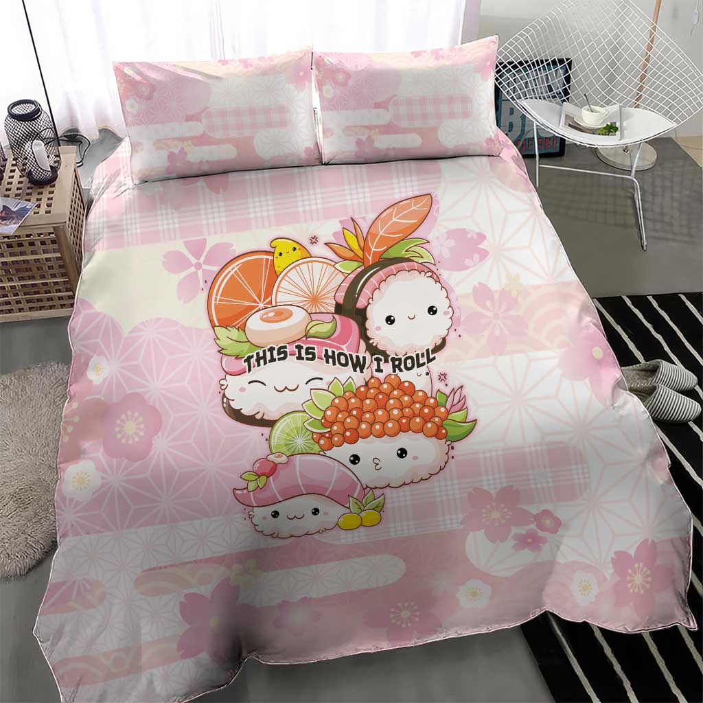 Japanese Kawaii Sushi Bedding Set Pink Wagara Palaka This Is How I Roll - Wonder Print Shop