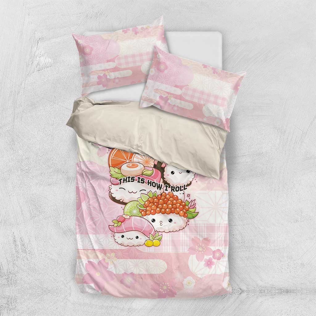 Japanese Kawaii Sushi Bedding Set Pink Wagara Palaka This Is How I Roll - Wonder Print Shop