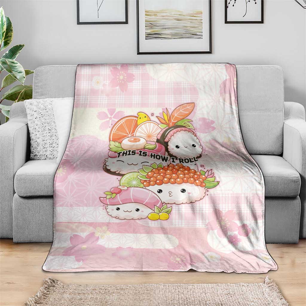 Japanese Kawaii Sushi Blanket Pink Wagara Palaka This Is How I Roll - Wonder Print Shop