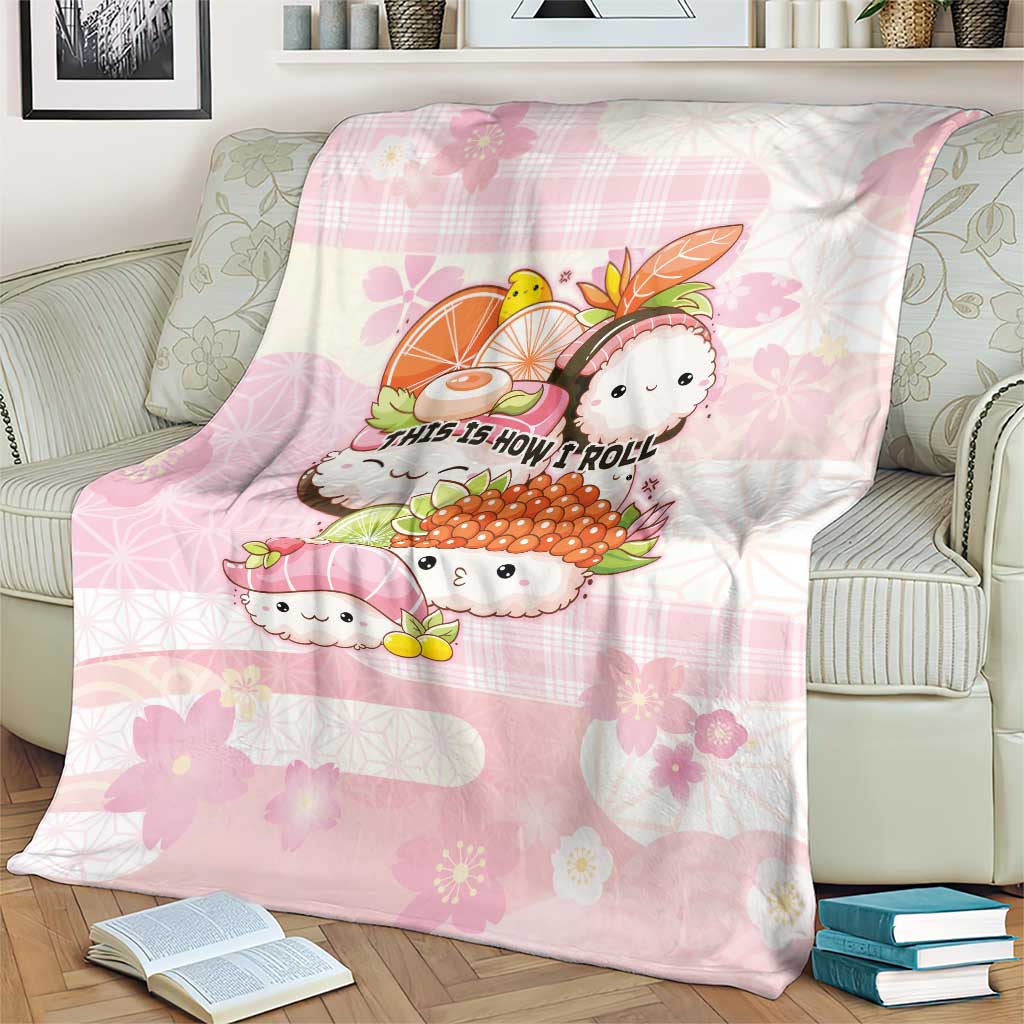 Japanese Kawaii Sushi Blanket Pink Wagara Palaka This Is How I Roll - Wonder Print Shop