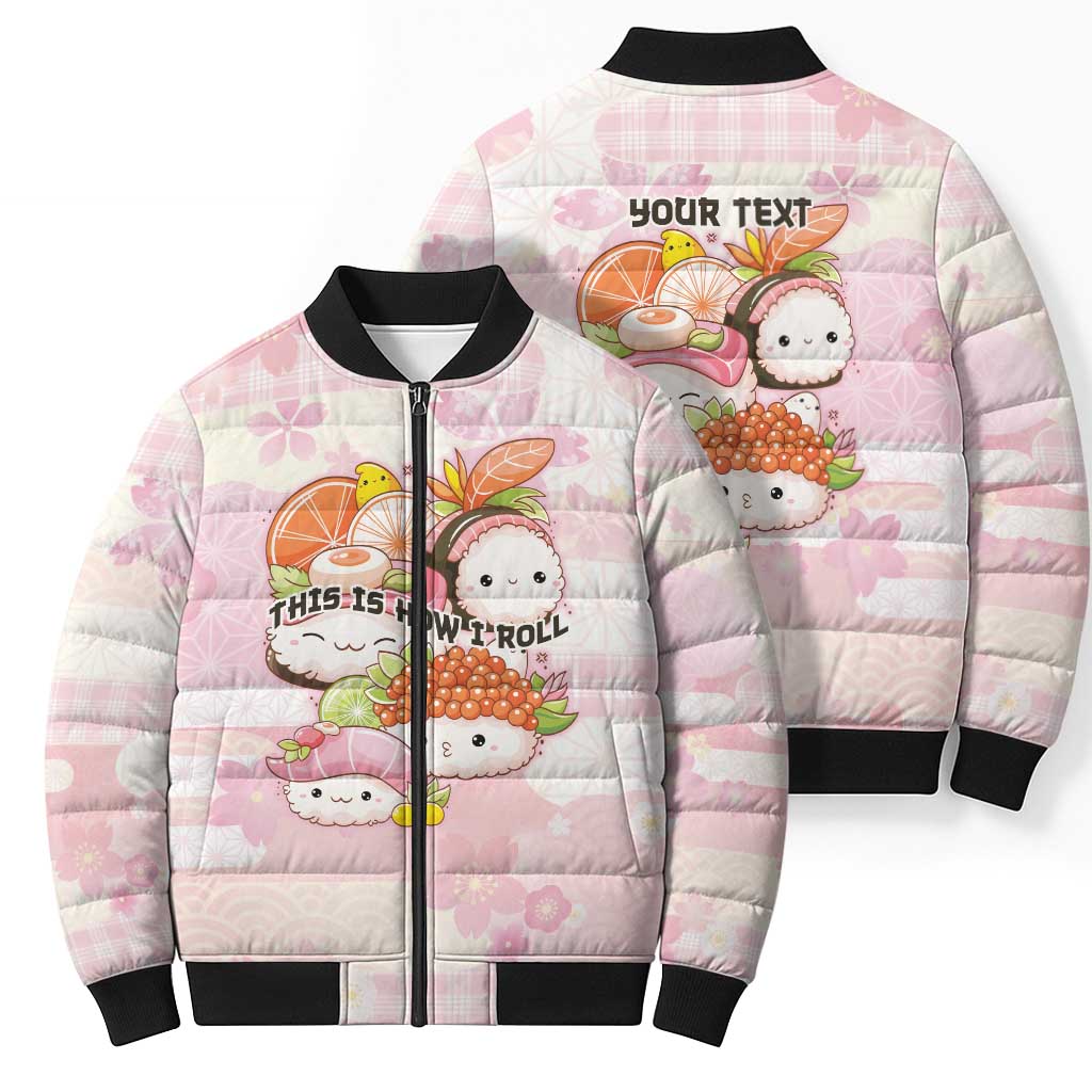 Personalized Japanese Kawaii Sushi Bomber Puffer Jacket Pink Wagara Palaka This Is How I Roll - Wonder Print Shop