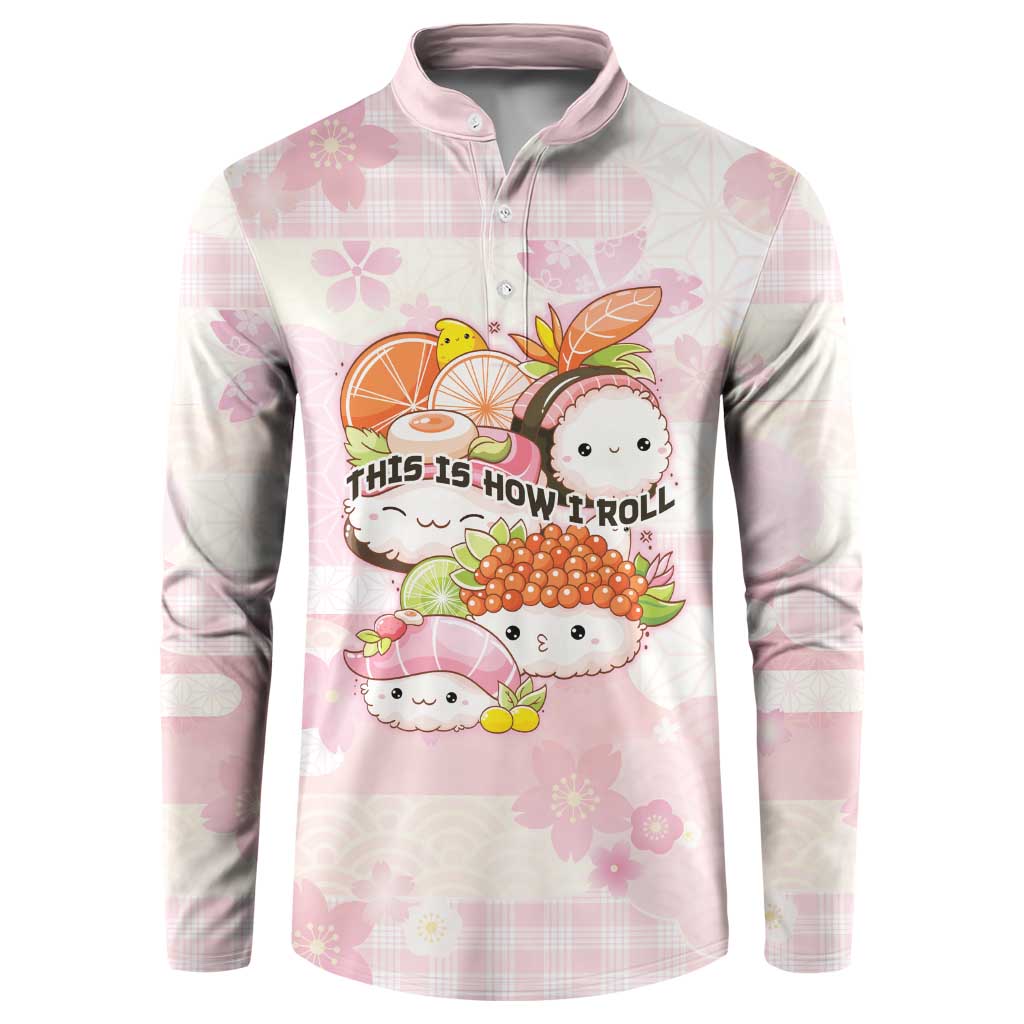Personalized Japanese Kawaii Sushi Button Sweatshirt Pink Wagara Palaka This Is How I Roll - Wonder Print Shop
