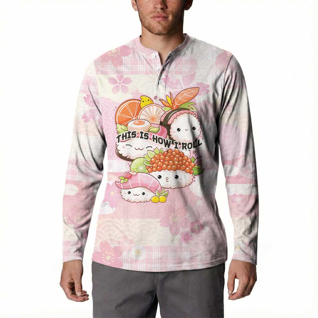 Personalized Japanese Kawaii Sushi Button Sweatshirt Pink Wagara Palaka This Is How I Roll - Wonder Print Shop