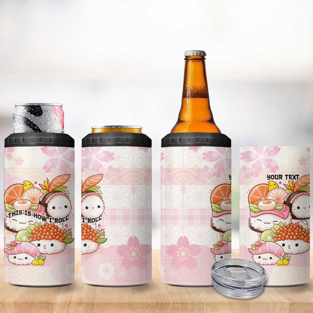 Personalized Japanese Kawaii Sushi 4 in 1 Can Cooler Tumbler Pink Wagara Palaka This Is How I Roll - Wonder Print Shop