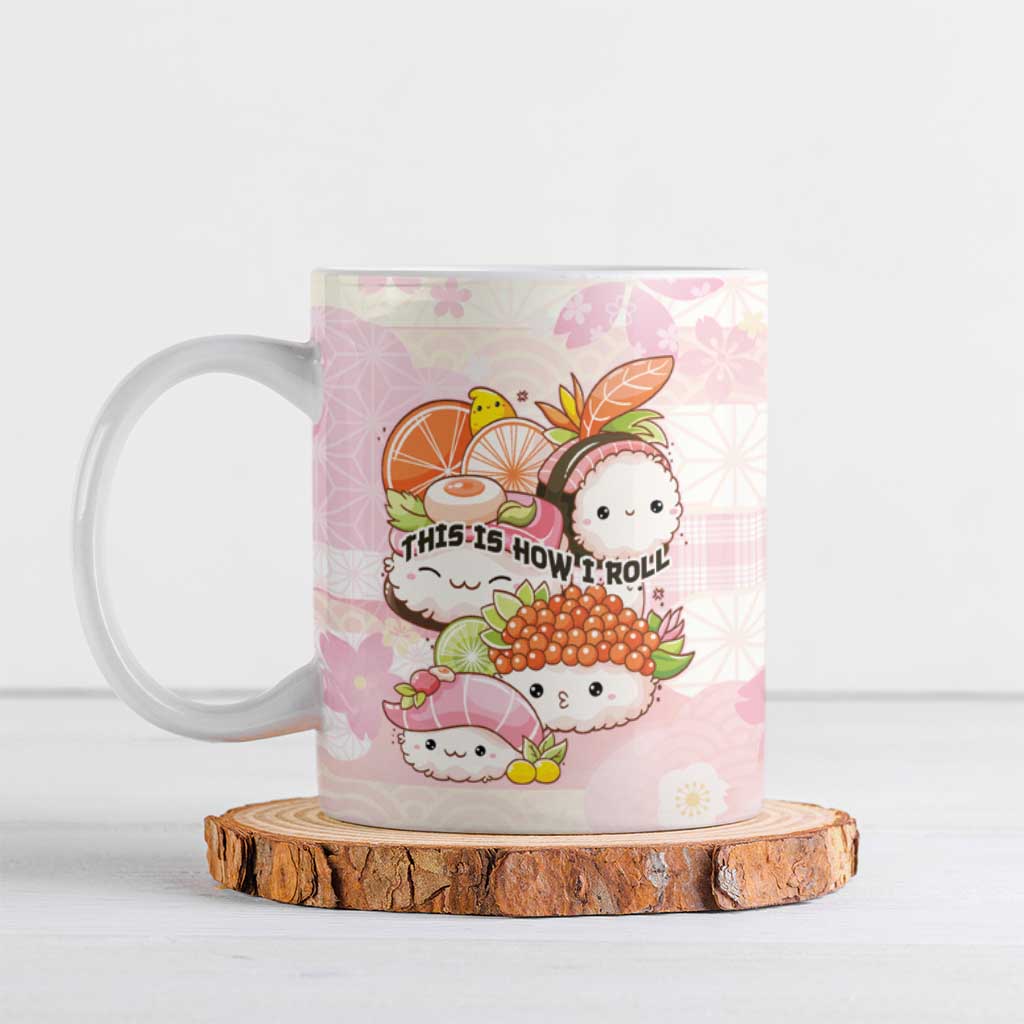 Personalized Japanese Kawaii Sushi Ceramic Mug Pink Wagara Palaka This Is How I Roll - Wonder Print Shop
