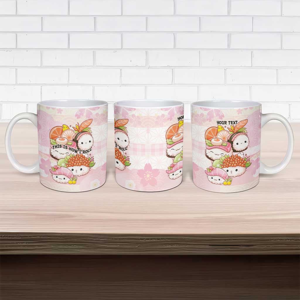 Personalized Japanese Kawaii Sushi Ceramic Mug Pink Wagara Palaka This Is How I Roll - Wonder Print Shop