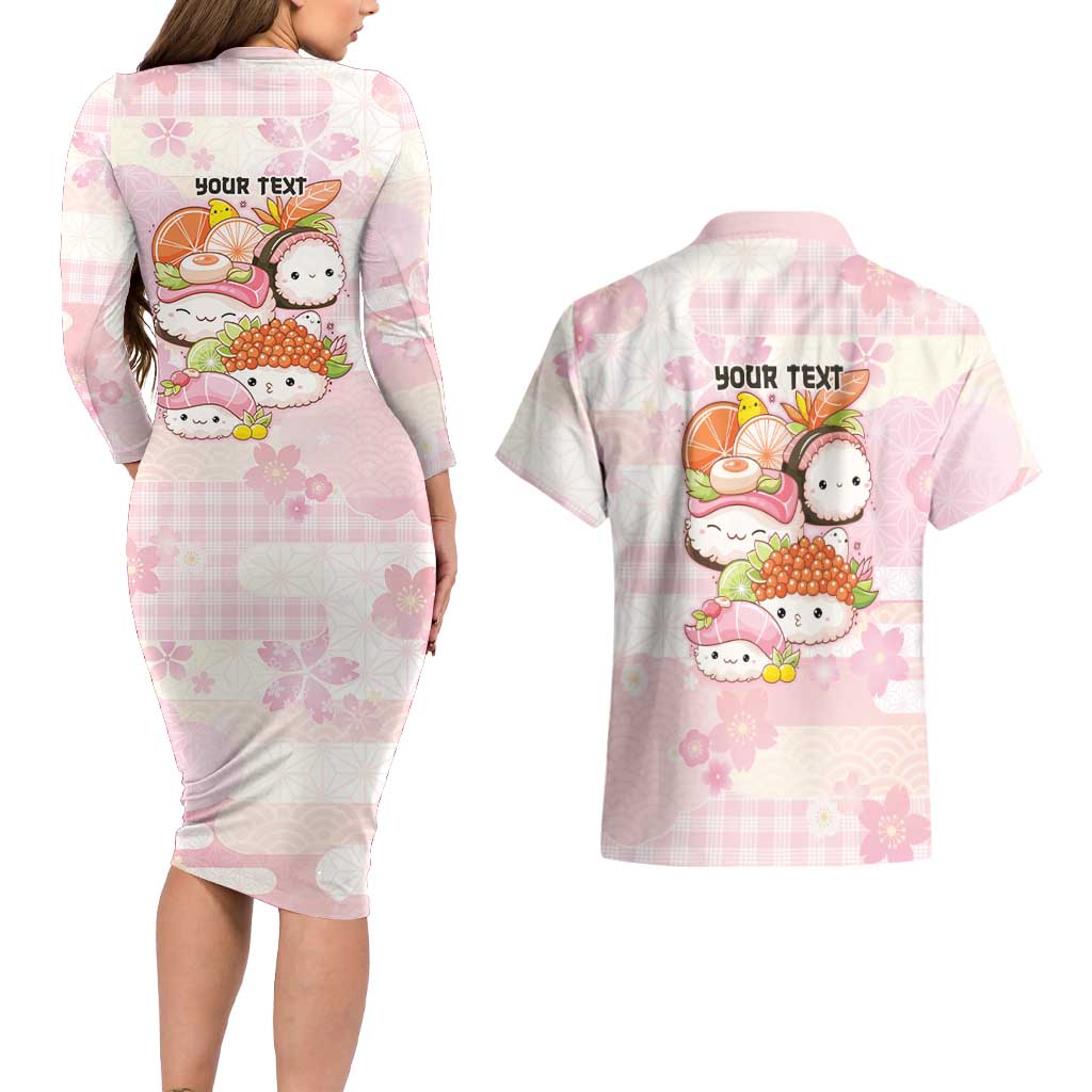 Personalized Japanese Kawaii Sushi Couples Matching Long Sleeve Bodycon Dress and Hawaiian Shirt Pink Wagara Palaka This Is How I Roll - Wonder Print Shop