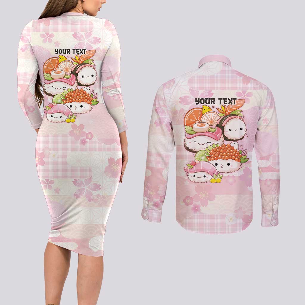 Personalized Japanese Kawaii Sushi Couples Matching Long Sleeve Bodycon Dress and Long Sleeve Button Shirt Pink Wagara Palaka This Is How I Roll - Wonder Print Shop