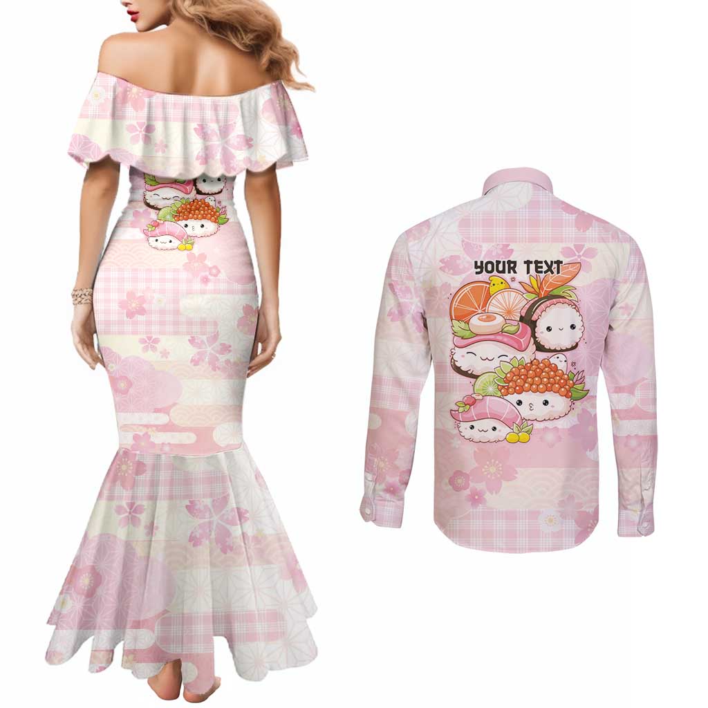 Personalized Japanese Kawaii Sushi Couples Matching Mermaid Dress and Long Sleeve Button Shirt Pink Wagara Palaka This Is How I Roll - Wonder Print Shop