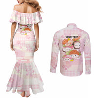Personalized Japanese Kawaii Sushi Couples Matching Mermaid Dress and Long Sleeve Button Shirt Pink Wagara Palaka This Is How I Roll - Wonder Print Shop