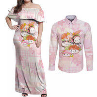 Personalized Japanese Kawaii Sushi Couples Matching Off Shoulder Maxi Dress and Long Sleeve Button Shirt Pink Wagara Palaka This Is How I Roll - Wonder Print Shop