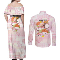 Personalized Japanese Kawaii Sushi Couples Matching Off Shoulder Maxi Dress and Long Sleeve Button Shirt Pink Wagara Palaka This Is How I Roll - Wonder Print Shop