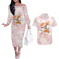 Personalized Japanese Kawaii Sushi Couples Matching Off The Shoulder Long Sleeve Dress and Hawaiian Shirt Pink Wagara Palaka This Is How I Roll - Wonder Print Shop