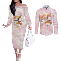 Personalized Japanese Kawaii Sushi Couples Matching Off The Shoulder Long Sleeve Dress and Long Sleeve Button Shirt Pink Wagara Palaka This Is How I Roll - Wonder Print Shop