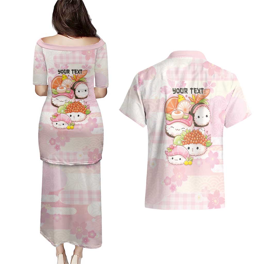 Personalized Japanese Kawaii Sushi Couples Matching Puletasi and Hawaiian Shirt Pink Wagara Palaka This Is How I Roll - Wonder Print Shop