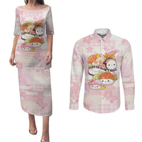 Personalized Japanese Kawaii Sushi Couples Matching Puletasi and Long Sleeve Button Shirt Pink Wagara Palaka This Is How I Roll - Wonder Print Shop