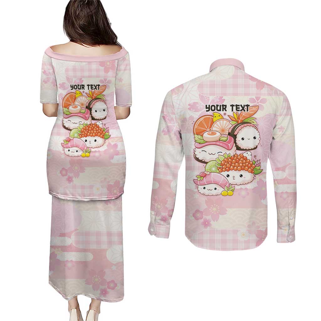 Personalized Japanese Kawaii Sushi Couples Matching Puletasi and Long Sleeve Button Shirt Pink Wagara Palaka This Is How I Roll - Wonder Print Shop