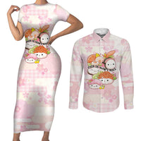 Personalized Japanese Kawaii Sushi Couples Matching Short Sleeve Bodycon Dress and Long Sleeve Button Shirt Pink Wagara Palaka This Is How I Roll - Wonder Print Shop
