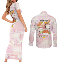 Personalized Japanese Kawaii Sushi Couples Matching Short Sleeve Bodycon Dress and Long Sleeve Button Shirt Pink Wagara Palaka This Is How I Roll - Wonder Print Shop