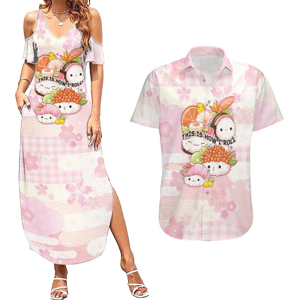 Personalized Japanese Kawaii Sushi Couples Matching Summer Maxi Dress and Hawaiian Shirt Pink Wagara Palaka This Is How I Roll - Wonder Print Shop