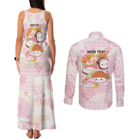 Personalized Japanese Kawaii Sushi Couples Matching Tank Maxi Dress and Long Sleeve Button Shirt Pink Wagara Palaka This Is How I Roll - Wonder Print Shop