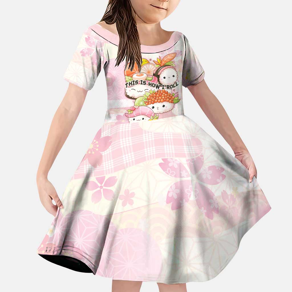 Personalized Japanese Kawaii Sushi Family Matching Long Sleeve Bodycon Dress and Hawaiian Shirt Pink Wagara Palaka This Is How I Roll