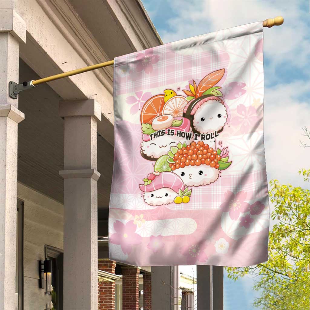Japanese Kawaii Sushi Garden Flag Pink Wagara Palaka This Is How I Roll - Wonder Print Shop