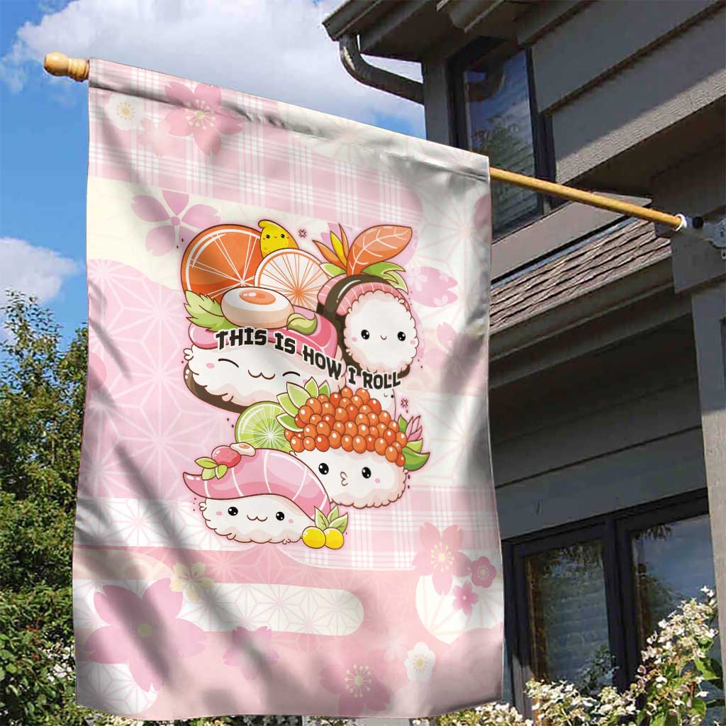 Japanese Kawaii Sushi Garden Flag Pink Wagara Palaka This Is How I Roll - Wonder Print Shop