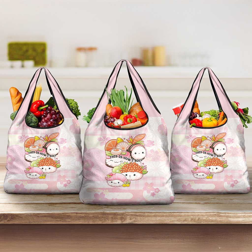 Japanese Kawaii Sushi Grocery Bag Pink Wagara Palaka This Is How I Roll - Wonder Print Shop