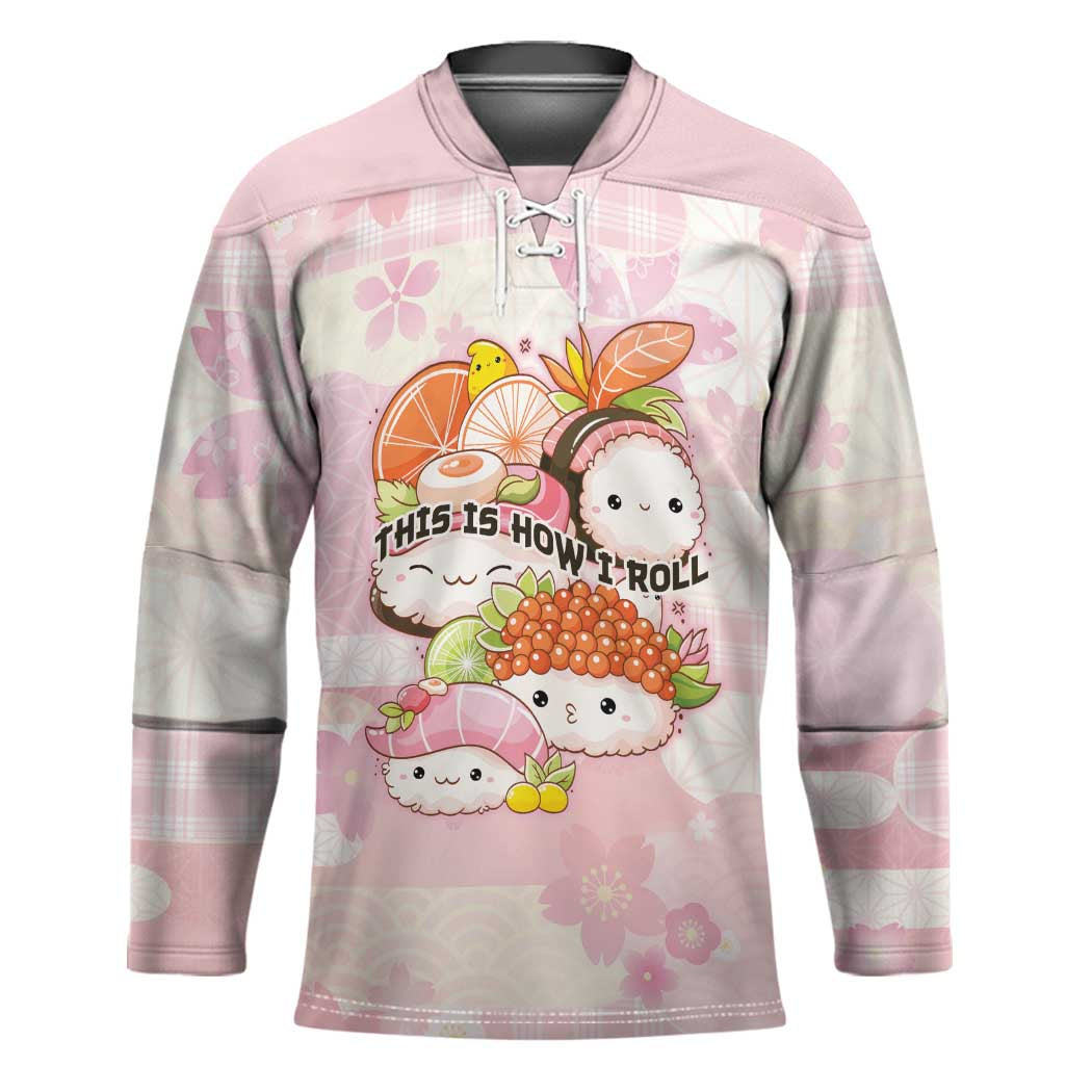 Personalized Japanese Kawaii Sushi Hockey Jersey Pink Wagara Palaka This Is How I Roll - Wonder Print Shop
