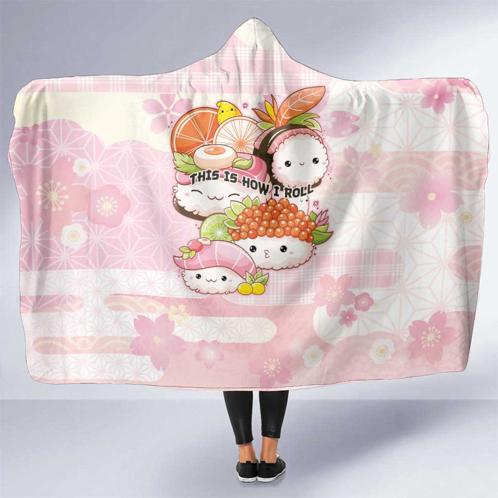 Japanese Kawaii Sushi Hooded Blanket Pink Wagara Palaka This Is How I Roll - Wonder Print Shop